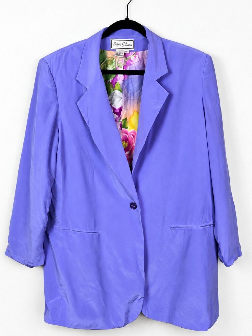 Diane Gilman 100% Silk Lavender Floral Lined Art to Wear Blazer 1X